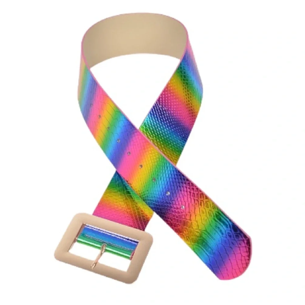 Rainbow Metallic Vegan Snakeskin Leather Statement Belt